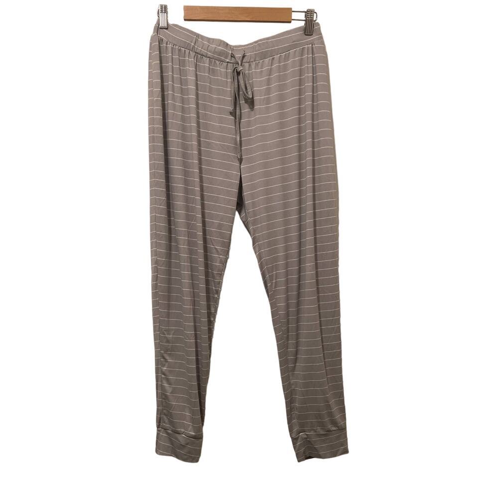 Women's Tahari Relaxed Fit Gray Striped Drawstring Jogger Pijama Pants Size L